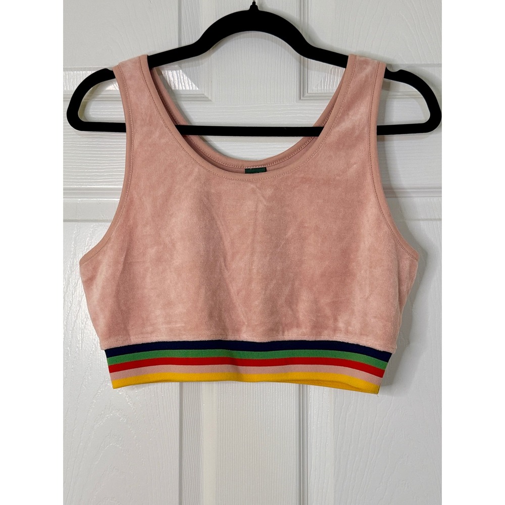 Wild Fable Crop Top‎ Womens Medium Pink NEW Rainbow Striped Velour Retro Tank